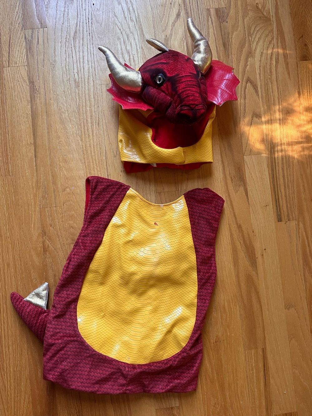 Kids Red Gold Dragon Halloween Costume Hood Tail Approx Size 5T